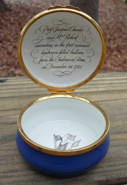 Rare First Hot Air Balloon Professor Jacques Charles Mr  Halcyon Days Enamels Hot Air Balloon Jacques Charles 1783 Trinket Box England